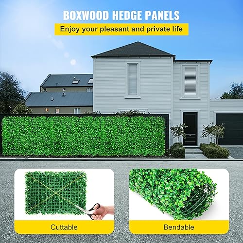 Miniatura 2 de VEVOR 10 paneles artificiales de boj de 24 x 16 pulgadas, paneles de pared de seto de boj, telón de fondo de césped artificial de 1.6 pulgadas,