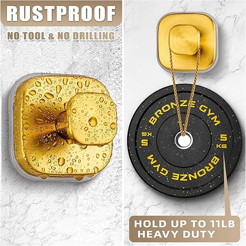 Miniatura 2 de Ganchos de ventosa para ducha, ganchos de baño reutilizables para toallas, batas y lufa, montaje sin taladro en cocina, paredes, metal, vidrio, Oro