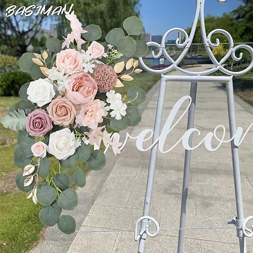 Miniatura 6 de BASIMAN Artificial Flower Swag Set of 2 for Wedding Welcome Sign Floral Decoration and Wedding Signs for Ceremony Reception(Red)