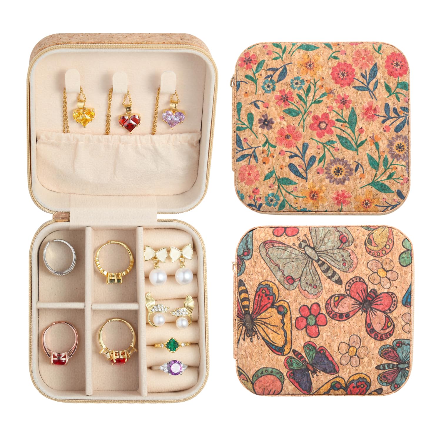 2 Pack Travel Jewelry Case Small Retro Print Jewelry Organizer Box Portable PU Leather Mini Storage for Rings