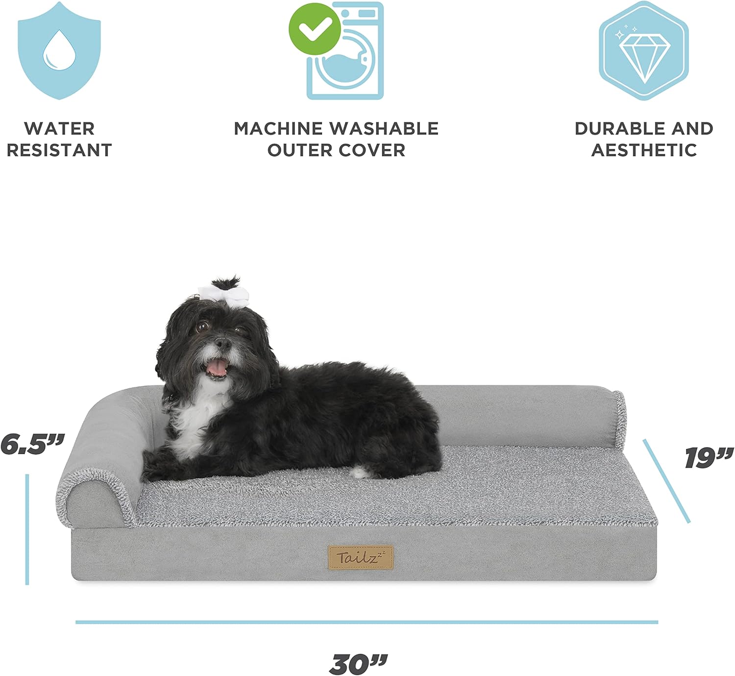 Pet Bolster Mattress, Small to Medium Dog and Cat Mattress, Orthopedic Pet and Crate Mattress, L-Shaped Pet Mattress, Anti-Slip and Chew Proof Pet Mattress Bed, Cozy - TailZzz