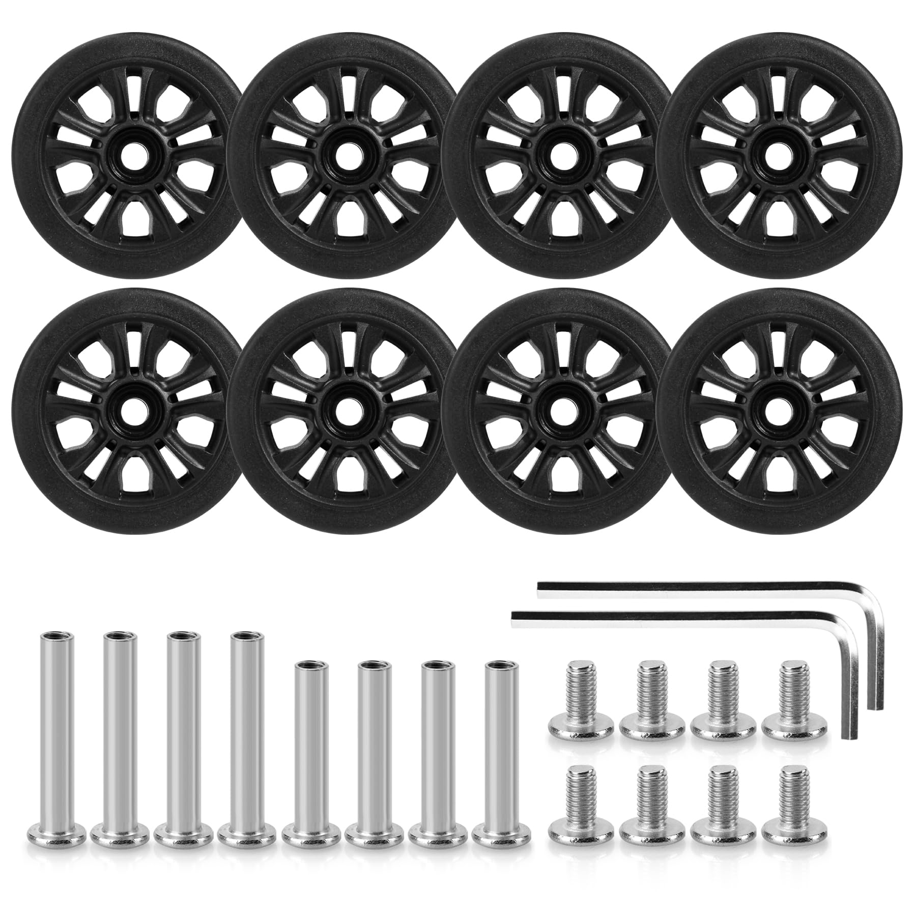 Zoofen 8 Pcs Luggage Replacement Wheels 55 x 12mm Double Luggage Wheels Rubber Suitcase Replacement Wheels(ZLN-Black)