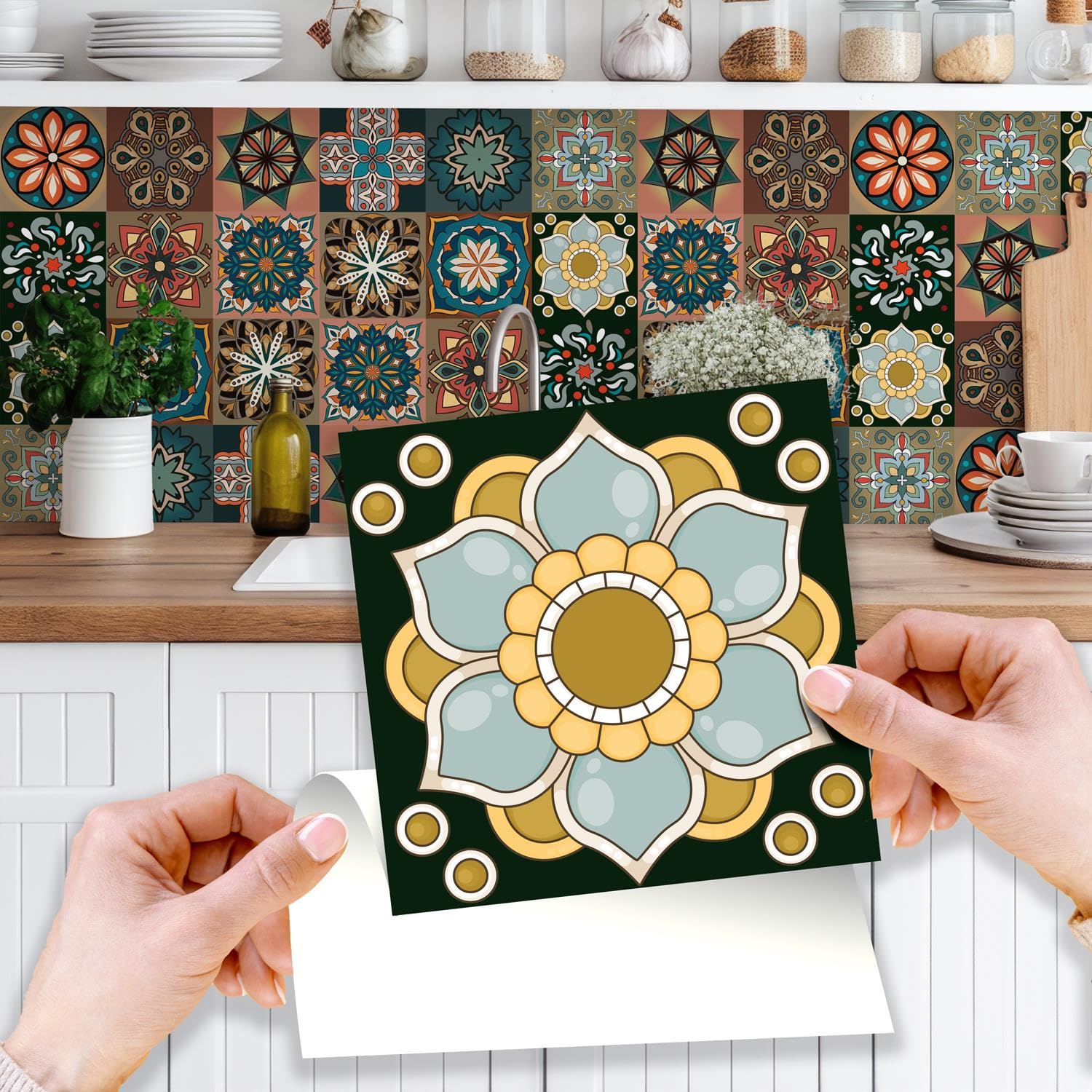 Walplus Brown 24 Pcs Tile Stickers Self Adhesive For Walls 15X15cm (6") Kitchen Bathroom Pvc Removable Stick On Tiles