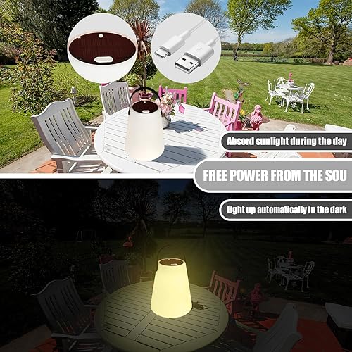 Miniatura 4 de Lámpara de mesa solar para exteriores impermeable, linterna inalámbrica, recargable, fuente de luz LED con 5 colores RGB ajustables, ideal para