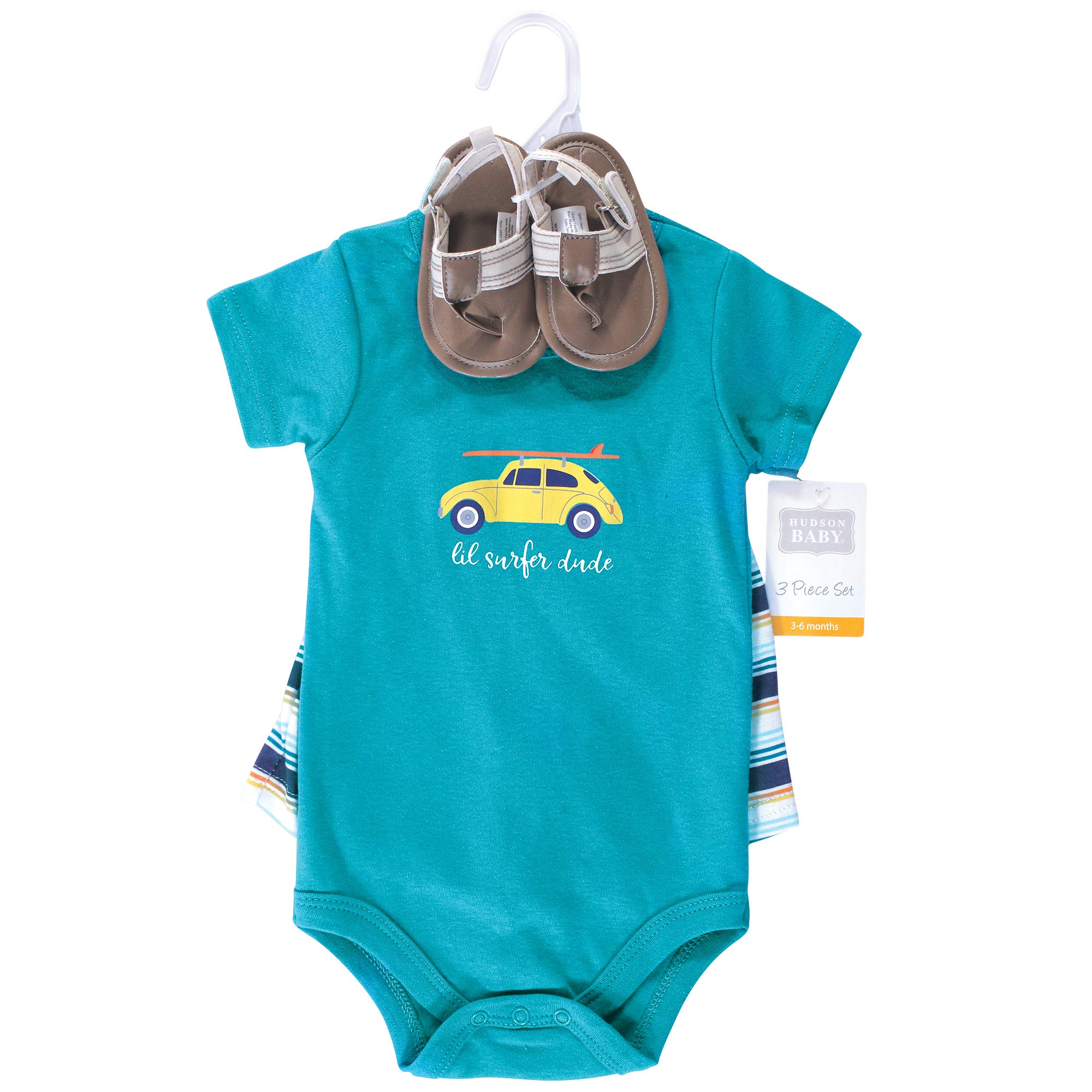 Hudson Baby Dziecięcy chłopcy unisex bawełniane body dla chłopców i mężczyzn, zestaw szortów i butów, T-shirt surfer Dude, 3-6 miesięcy
