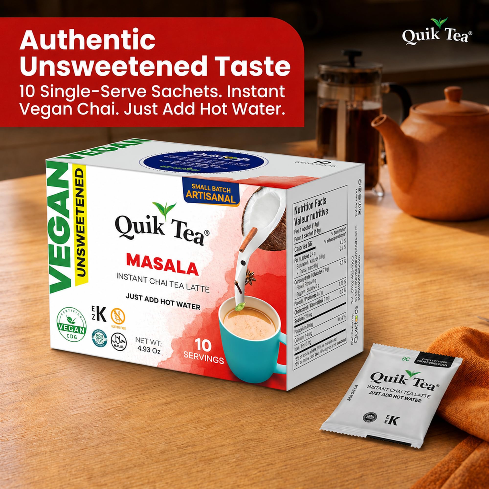 Amazon.com : QuikTea Unsweetened Vegan Instant Masala Chai Tea