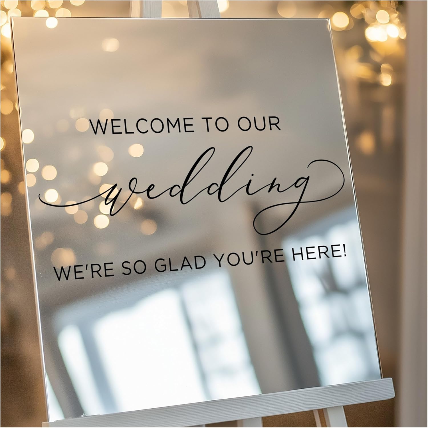 Welcome to Our Wedding Decal, We are So Glad You are Here Sticker, Wedding DIY Sign for A Mirror, Acrylic, Glass & Wood, 22" W x 10" H, Black Vinyl Lettering