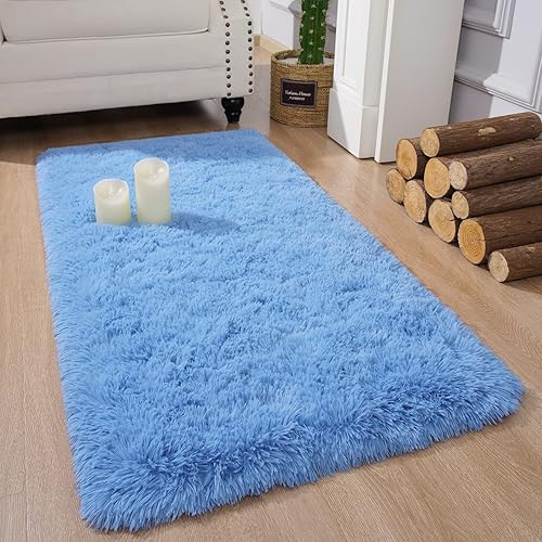 Chicrug Soft Runner Rug for Bedroom Living Room Plush Fluffy Rug 2x4 Feet, Shag Furry Runner Rug Carpet Non Shedding for Nursery Children Kids Girls Room Home Decorative, Cobalt Blue