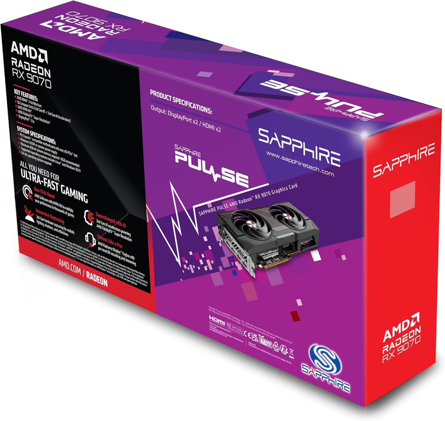 Sapphire Pulse AMD Radeon RX 9070 Gaming Graphics Card Box Back