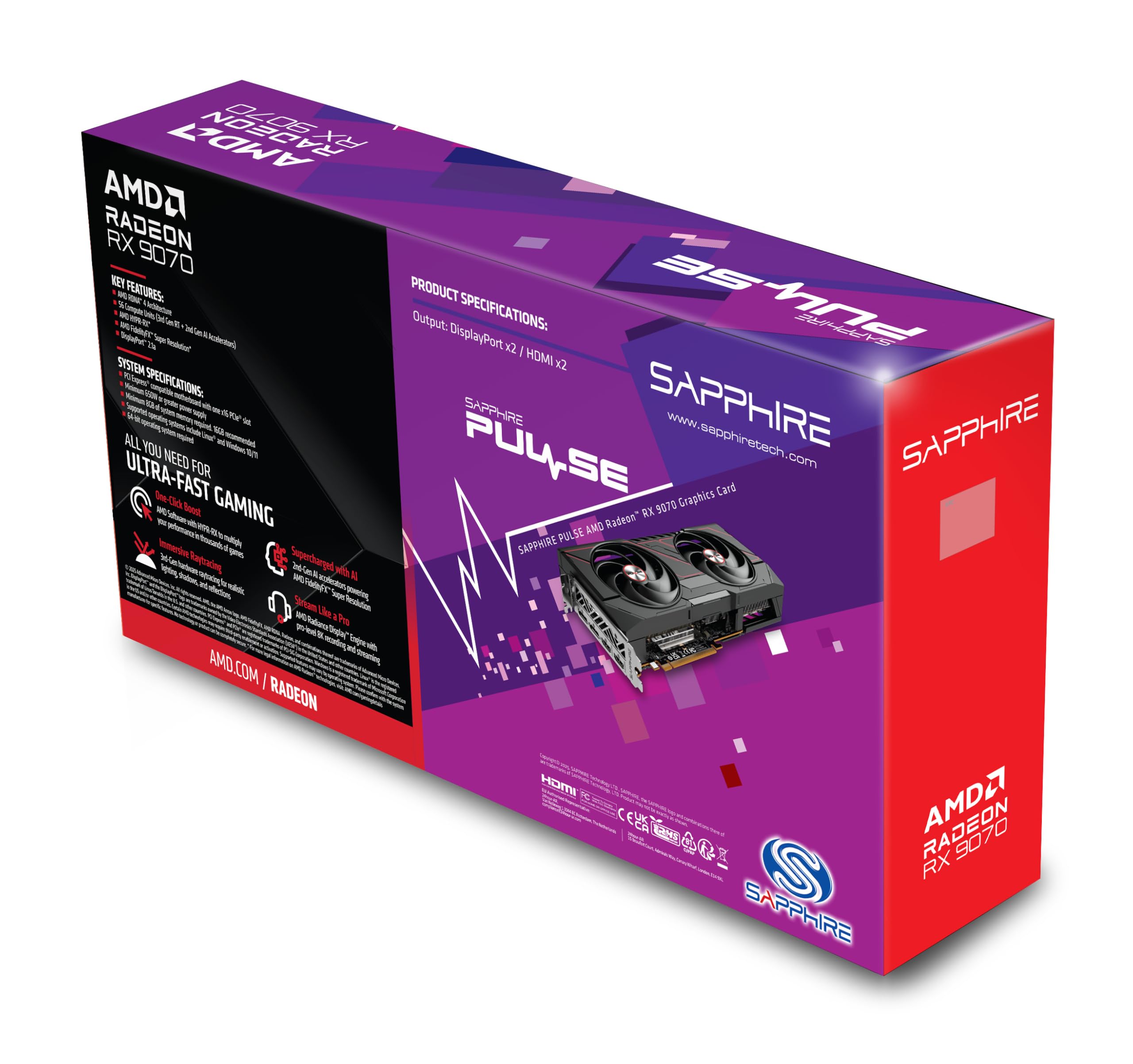Scheda Video Sapphire PURE AMD Radeon RX 9070 Gaming OC - 16GB, Dual HDMI, Dual DP - Foto 3