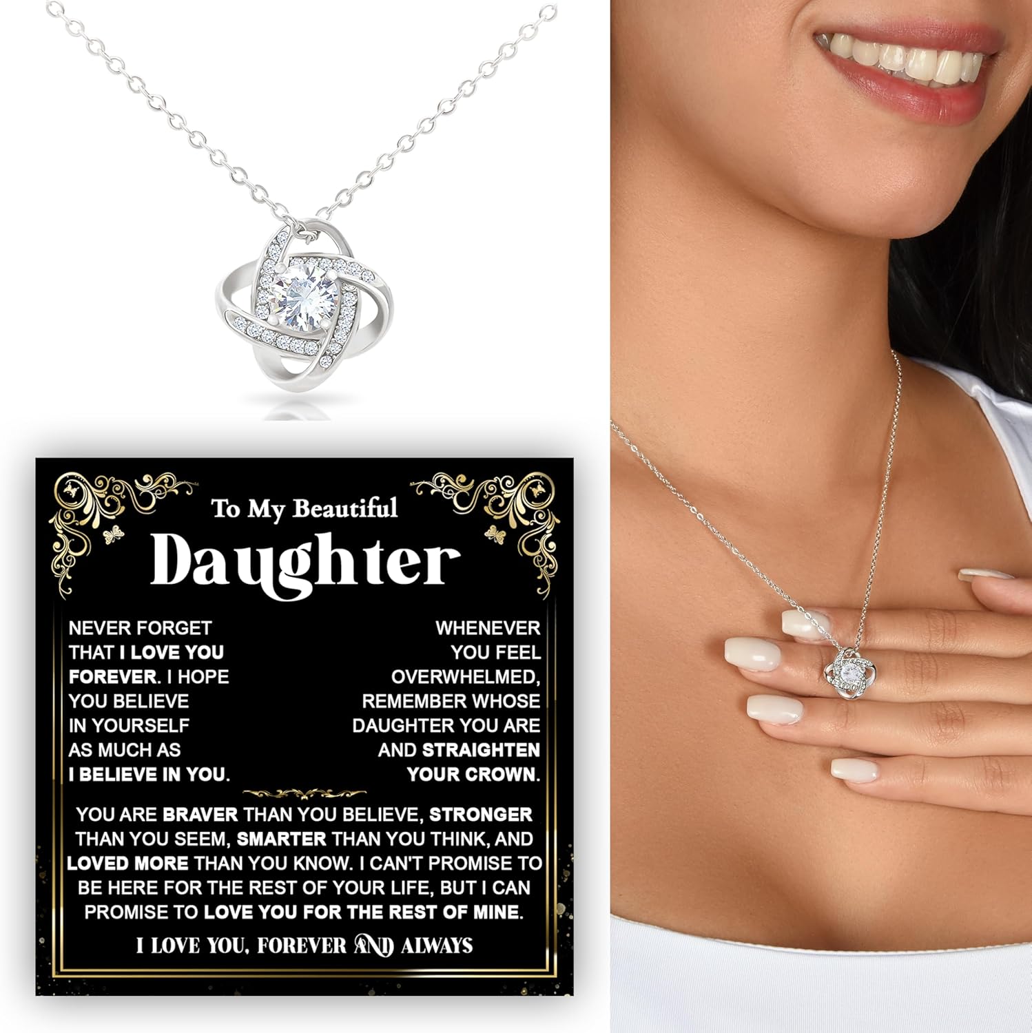 To My Daughter Necklace From Dad, Daughters Gift From Mom, Father Daughter Necklace Gift For Christmas Birthday Graduation Wedding Day, Meaningful Gifts For Daughters With Message Card And Box - Image 6