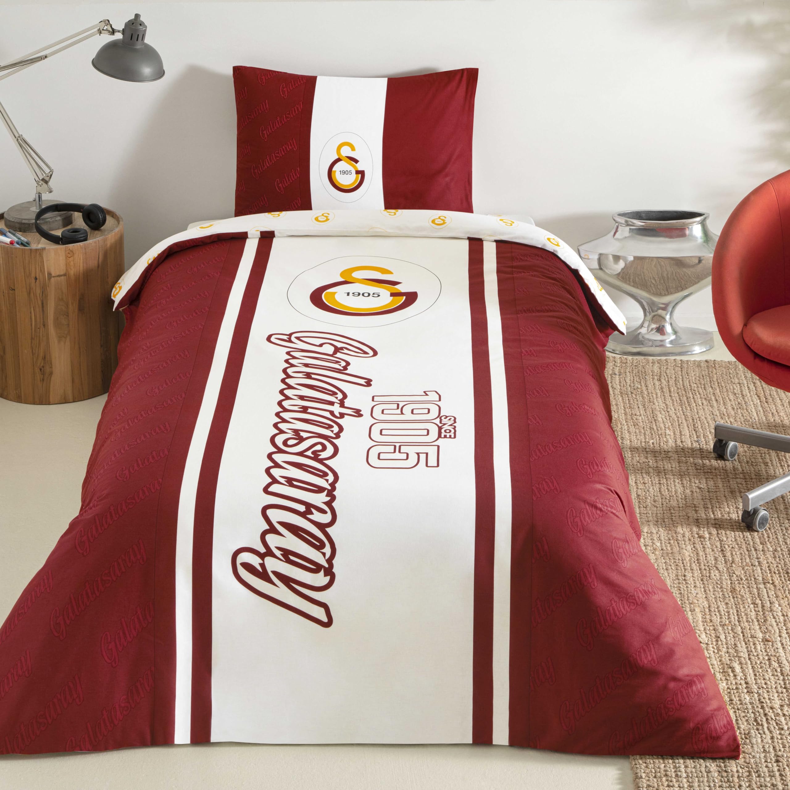 TAÇ Galatasaray 1905 Glow Standart Pamuk Nevresim Takımı, Kırmızı, Tek Kişilik
