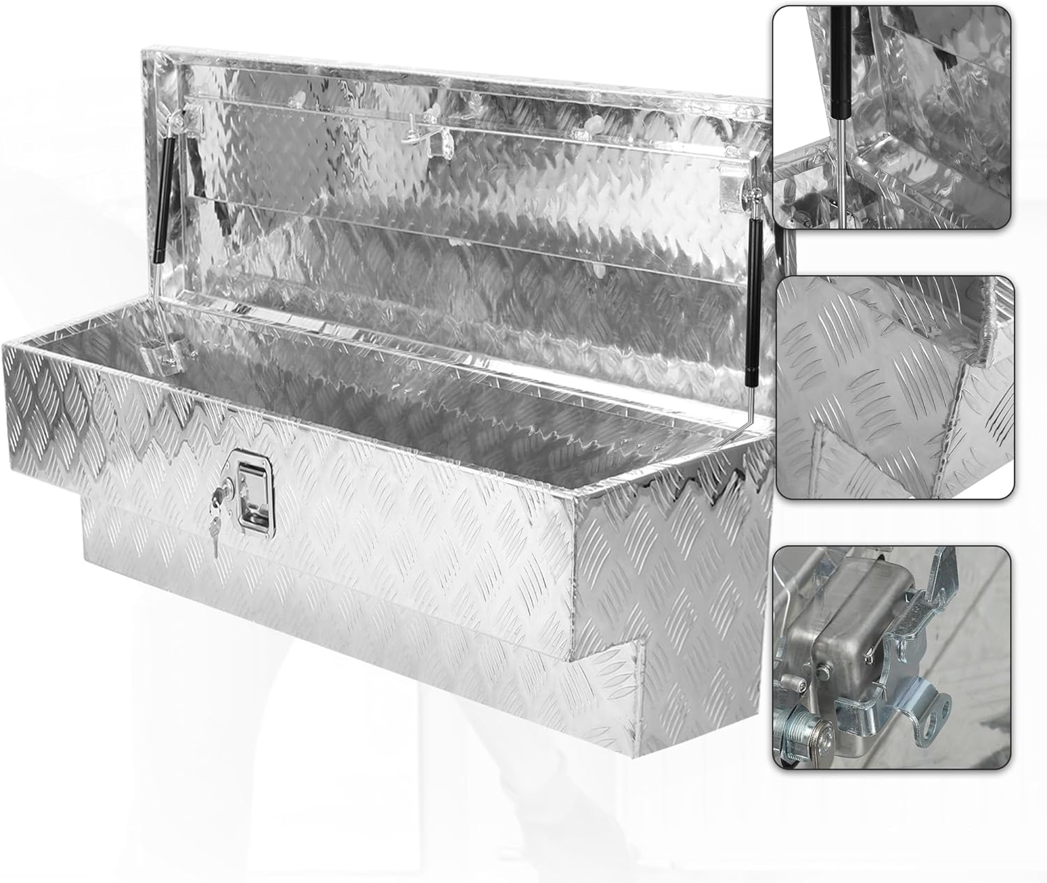 60 Inch Side Mount Truck Tool Box, 60"X13"X14" Aluminum Pickup Side Truck Tool Box Storage Toolbox, Silver