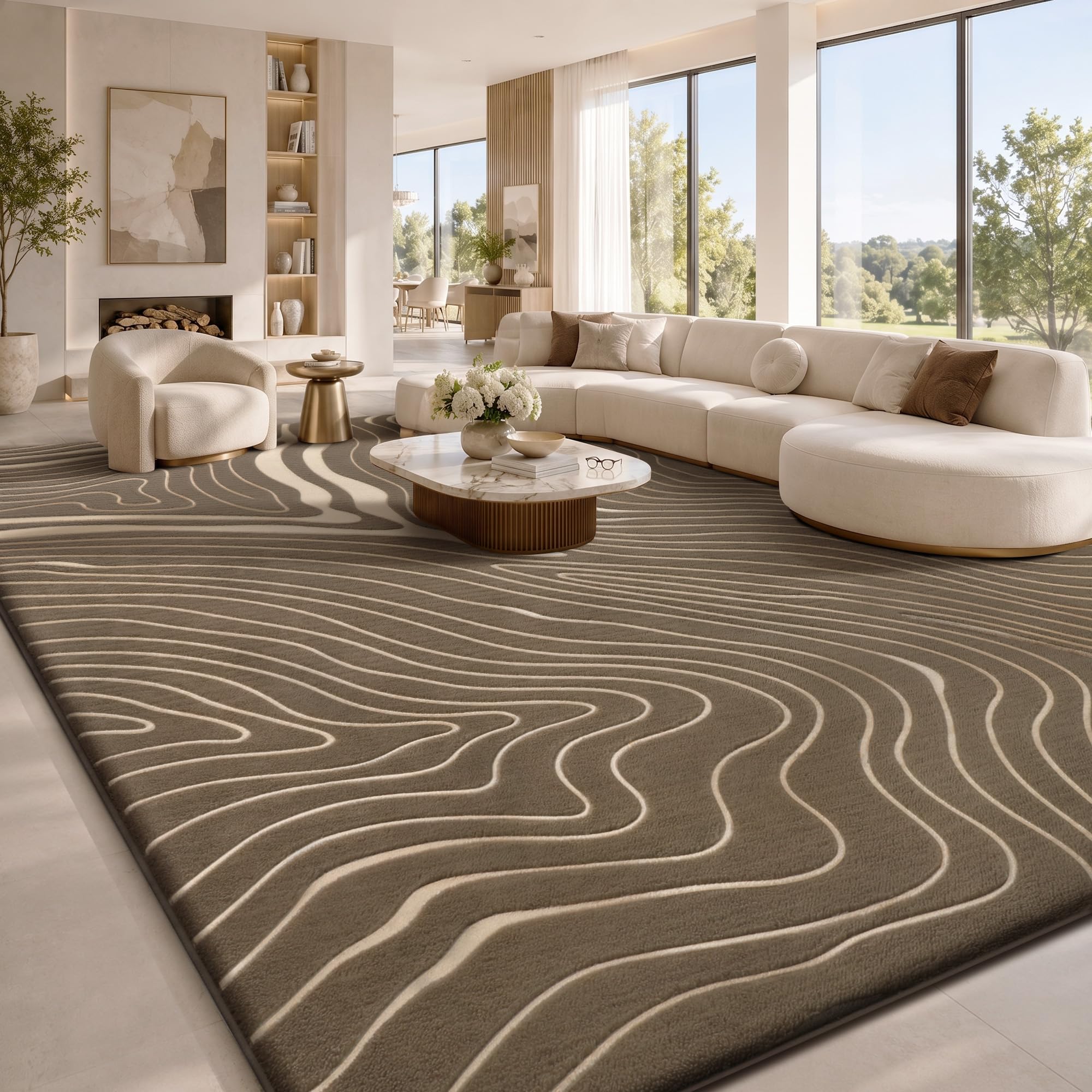 Treeboy Teppich Wohnzimmer 160x230 Kaffeebeige Groß Schlafzimmer Carpet Rug | Kurzflor Flauschig Waschbar Antirutsch Rugs Modern Kinder Teppiche Gegend 3D Abstrakt für Kinderzimmer Mädchen Jugendzimmer