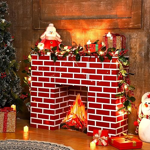 Juego de 15 piezas de cartón navideño para chimenea, chimenea de cartón con fuego falso, bloques de tablero de tarjetas de llama falsa para