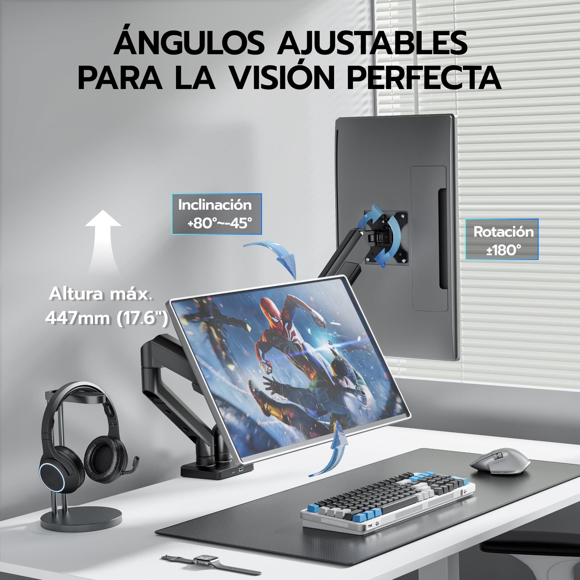 ARES WING Brazo Doble para 2 monitores de 17 a 35 Pulgadas, VESA 75/100 | Soporte para monitor de pantalla plana y curva, brazo de monitor para juegos con gestión de cables, inclinación / rotación