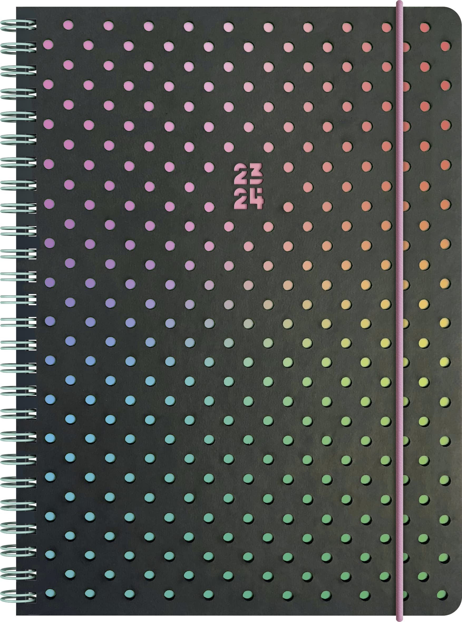 BRUNNEN School Calendar "Disco" 2023/2024 2 Pages = 1 Week A5 Black/Pink