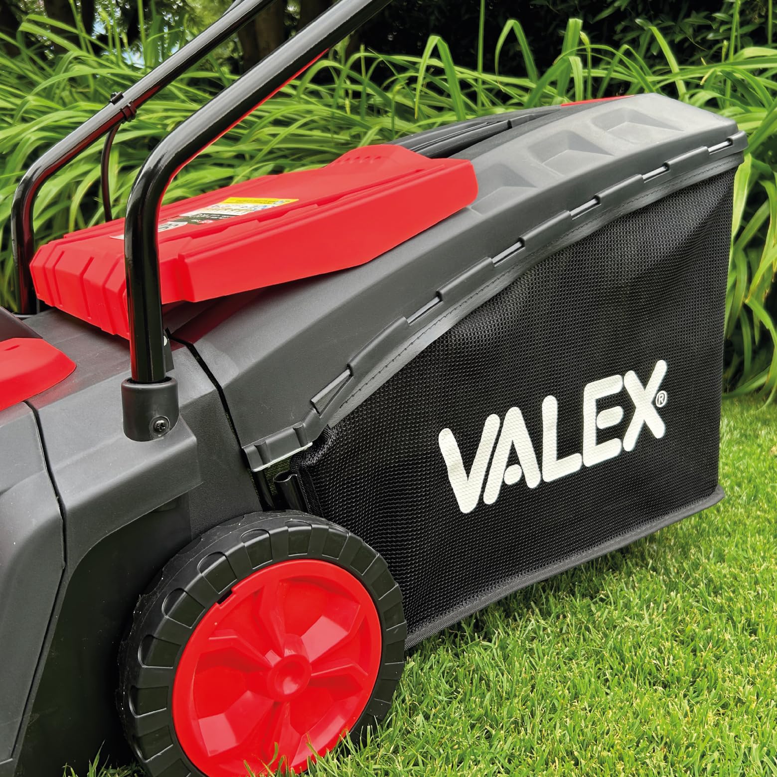Valex TE1501 Tagliaerba Elettrico 1500W, Taglio Ø35/36 cm, 5 Altezze Centralizzate (20-70 mm), Cesto Raccolta 50L, Lama in Acciaio
