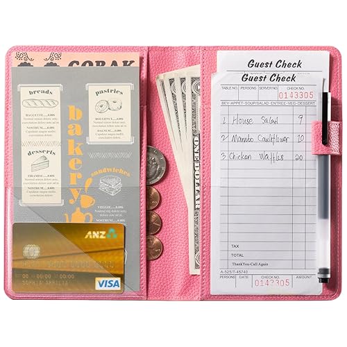 Miniatura 39 de CoBak - Libreta para mesero, organizador con bolsillo con cierre, para personal de restaurantes, 5 bolsillos grandes, con portabolígrafo, verde