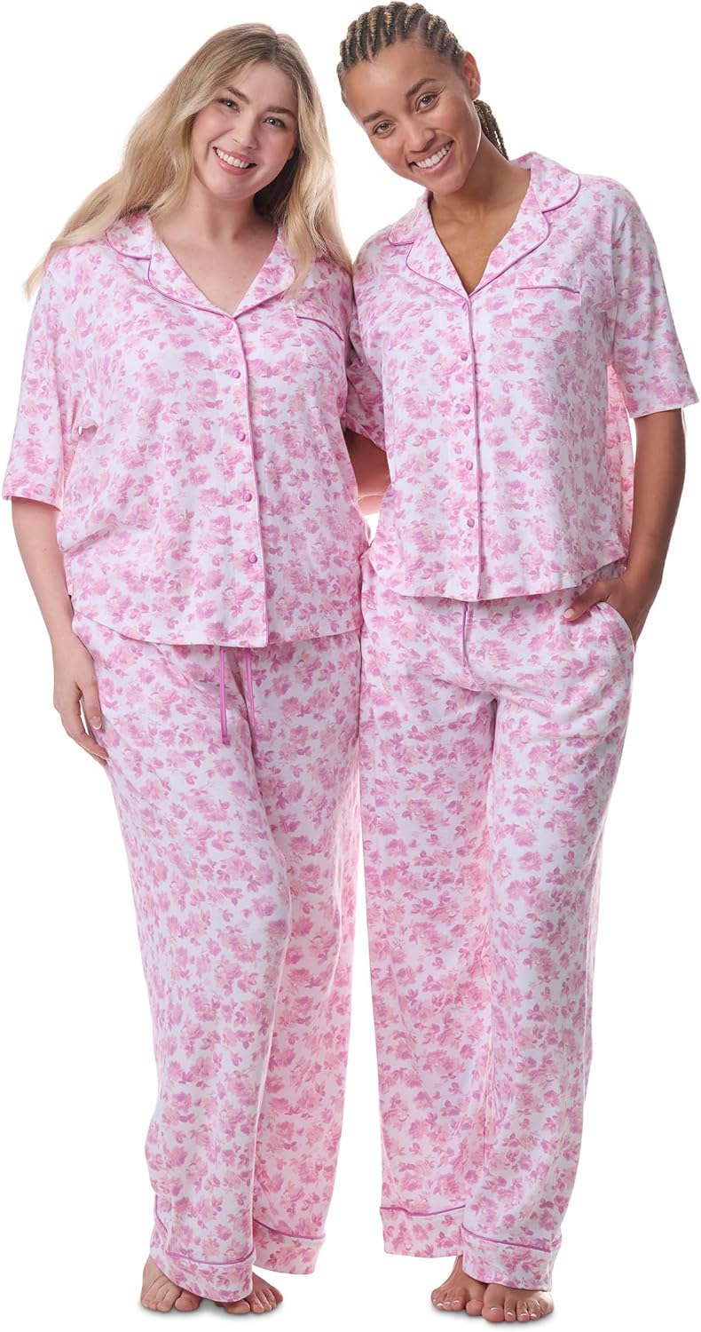 Karen Neuburger womens Plus Size Girlfriend Notch Collar Elbow Length Sleeve Top and Pant Bottom Pajama Set - Image 5