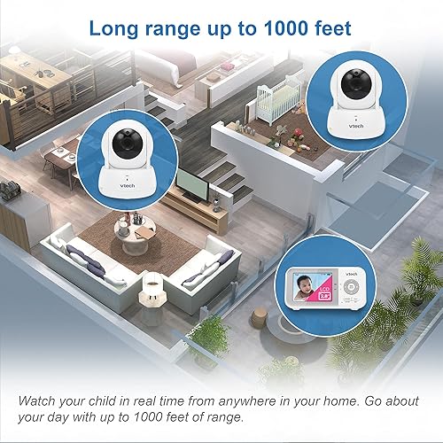 Miniatura 59 de VTech [Actualizado] Monitor de bebé VM350-2, pantalla de 5 pulgadas, 2 cámaras, rango de 1000 pies, visión nocturna, audio de 2 vías, canciones