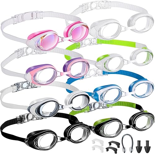 Miniatura 1 de Konohan Paquete de 8 gafas de natación sin fugas para adultos, protección UV, gafas de piscina con clip para la nariz