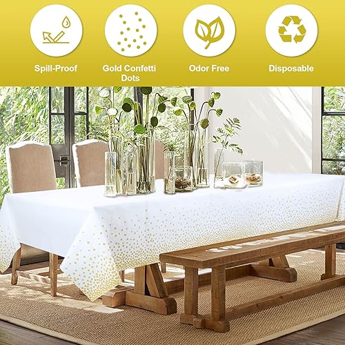 Miniatura 3 de Mantel de plástico para fiestas, paquete de 4 decoraciones de puntos blancos y dorados, impermeable, desechable para cumpleaños, Acción de Gracias,