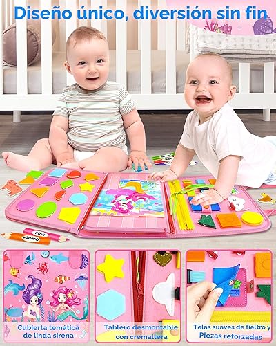 Miniatura 4 de Gojmzo - Tablero de actividades Montessori, para niñas de 1, 2, 3 o 4 años, ideal como regalo de cumpleaños, sensorial, juguete educativo de