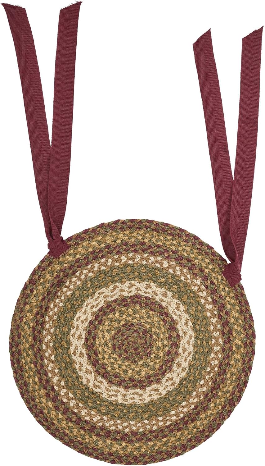 VHC Brands Tea Cabin Rustic 15 Chair Pad Green Textured Jute Tie Back(s) Round Kitchen Table Decor, Set of 4