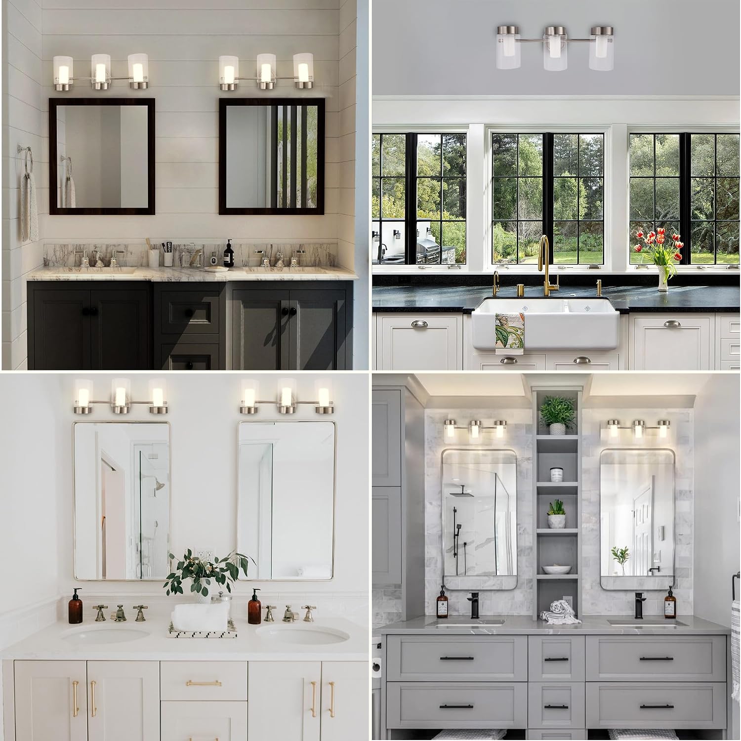 LEDMyplace 3-Lights Modern LED Bathroom Vanity Light Over Mirror 25W, 4000K Cool White, 1600 Lumens, Dimmable Wall Lamp for Living Room, Brushed Nickel Finish Clear Glass Shade Decorative Lights