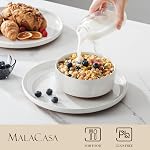 MALACASA Ensembles de assiettes et de bols, 18 Ensemble de diners en céramique moderne pour pièces 6 Ensemble de repas de cuisine en grès Assiette en vaisselle Micro-ondes et lave-vaisselle Coffre-fort, Blanc, Series TARA