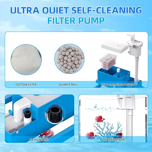 Miniatura 5 de FREESEA Acuario Betta Fish Tank: Tanque Betta de vidrio de 2 galones con filtro y luz para camarones medusas Goldfish - Kit de inicio de acuario