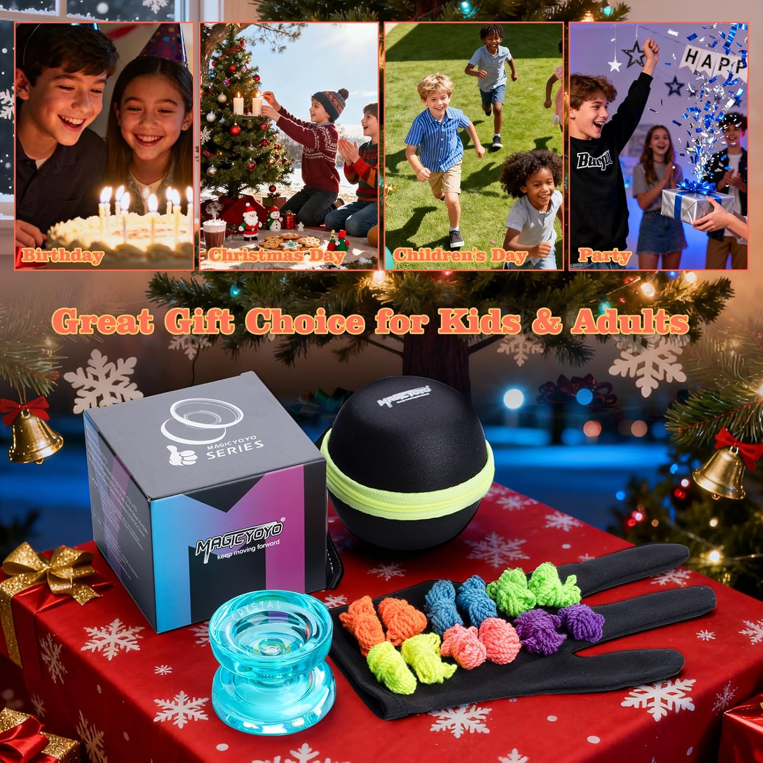 MAGICYOYO K2 Crystal Professional Finger Spin Yoyo, Responsive Yoyo for Kids 8-12 & Beginners, Durable PC Plastic Yo-yo, Includes 12 Yo yo Strings, Glove & Bag (Crystal Green)