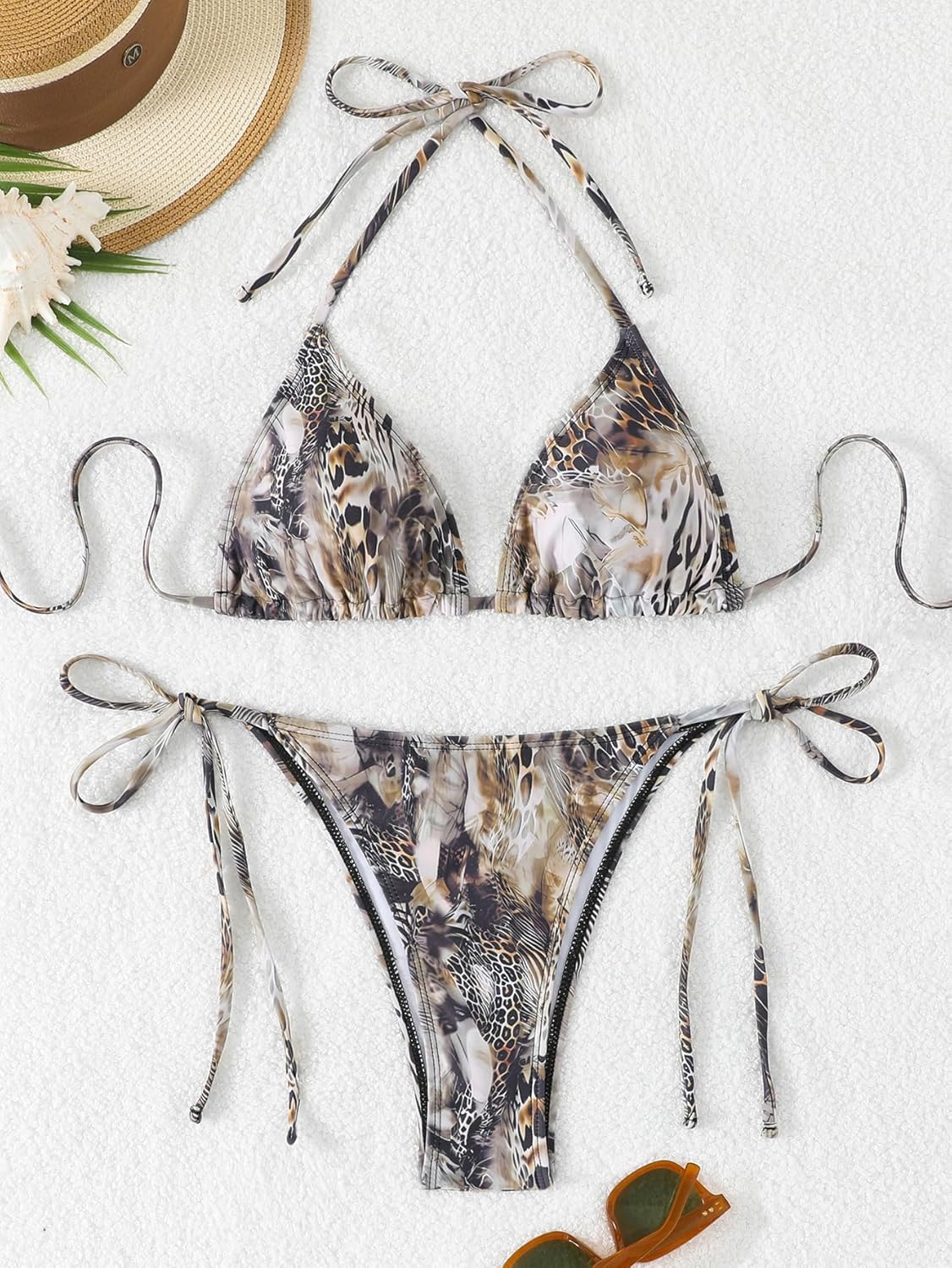 SEGT Women's 2 Piece Leopard Floral Bathing Suit Wireless Triangle Swimsuit String Tie Side Bikini Sets - Image 7