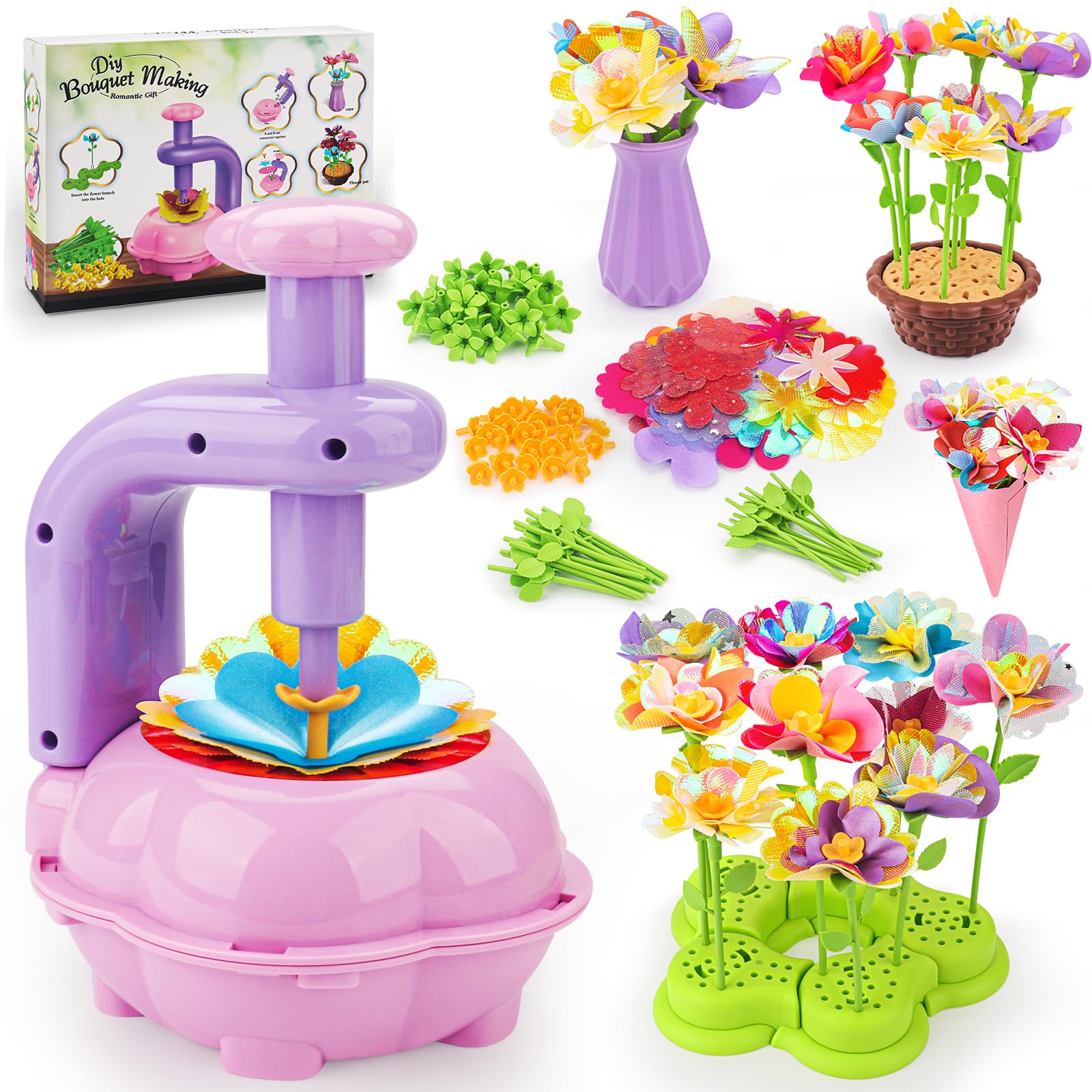CENOVE Bastelset Kinder ab 4 5 6 7 8 9 10 Jahre, Blumen Basteln Spielzeug mit Blumenmaschine, DIY MädchenSpielzeug Stoff Blumen Bastel Set, Weihnachts und Geburtstags Geschenk Mädchen 4 5 6 7 8 Jahre