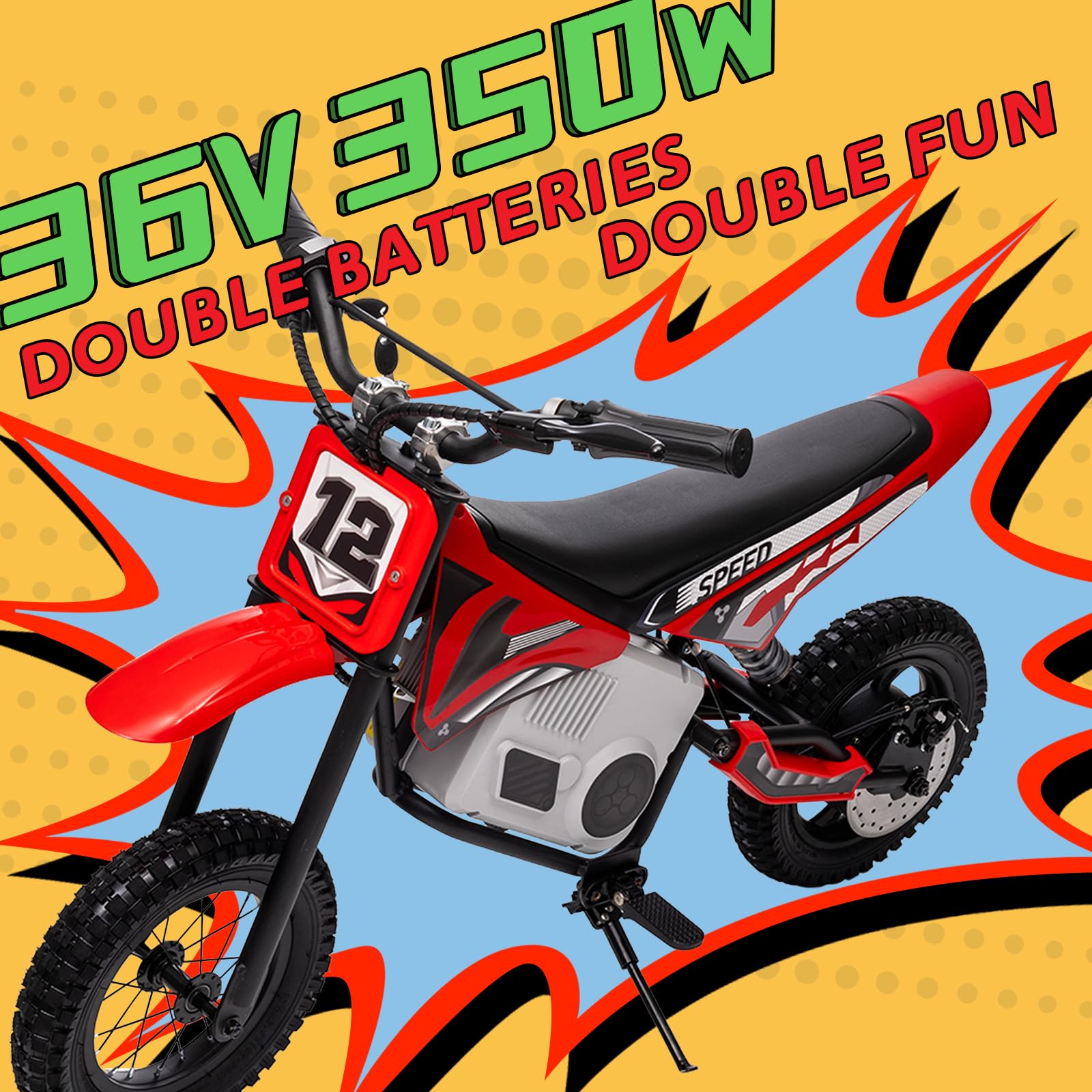 Kerry Yoo 36V 350W Electric Dirt Bike for Kids 8-14, Up to 16MPH Off-Road Electric Motorcycle with Explosion-Proof Tires, Twist Grip Throttle, Spring Suspension,Kids Ride On Dirtbike - Red