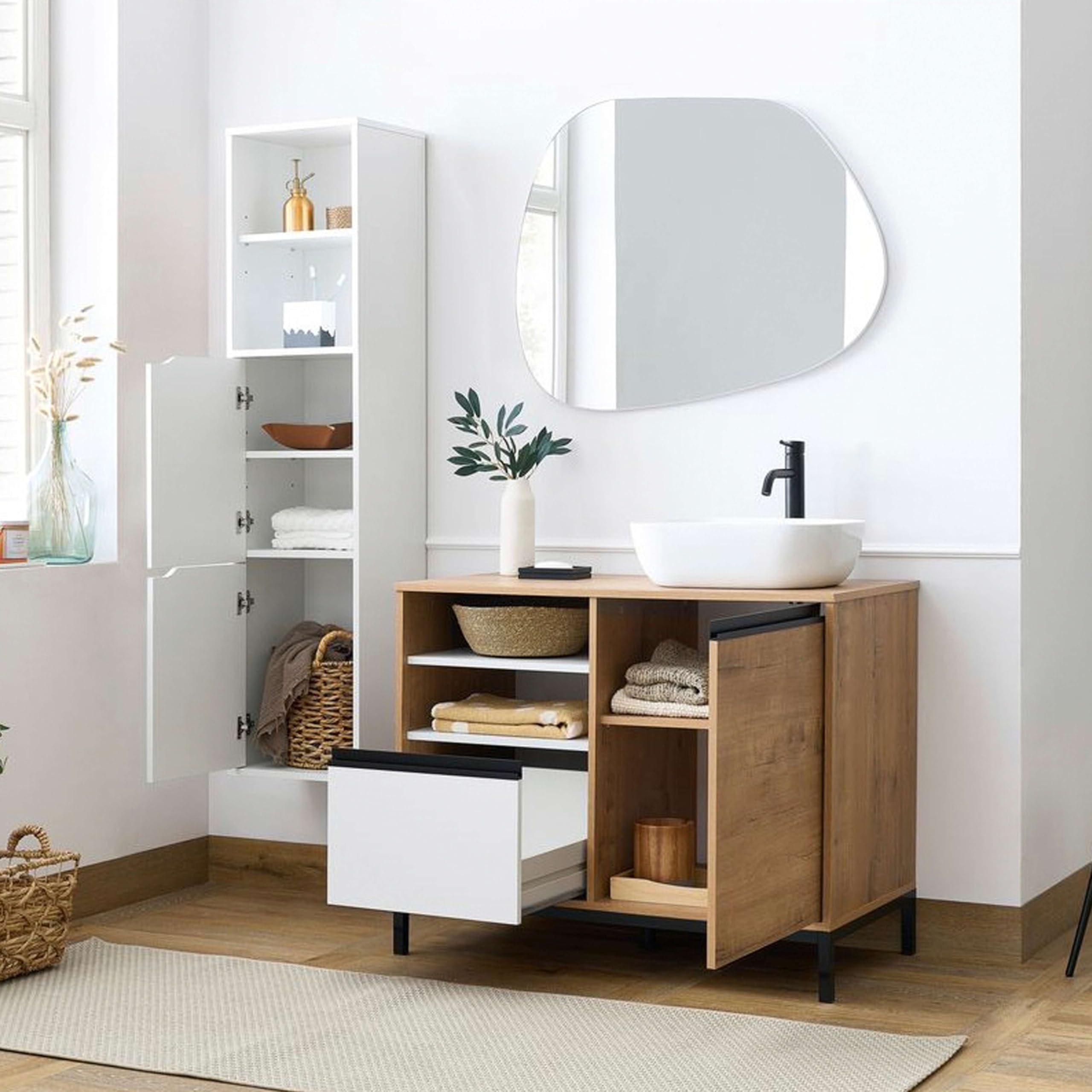 Miroytengo Columna para Baño Suspendida Nadia Color Roble Gold o Blanco 2 Cajones 2 Armarios 150x37x30 cm