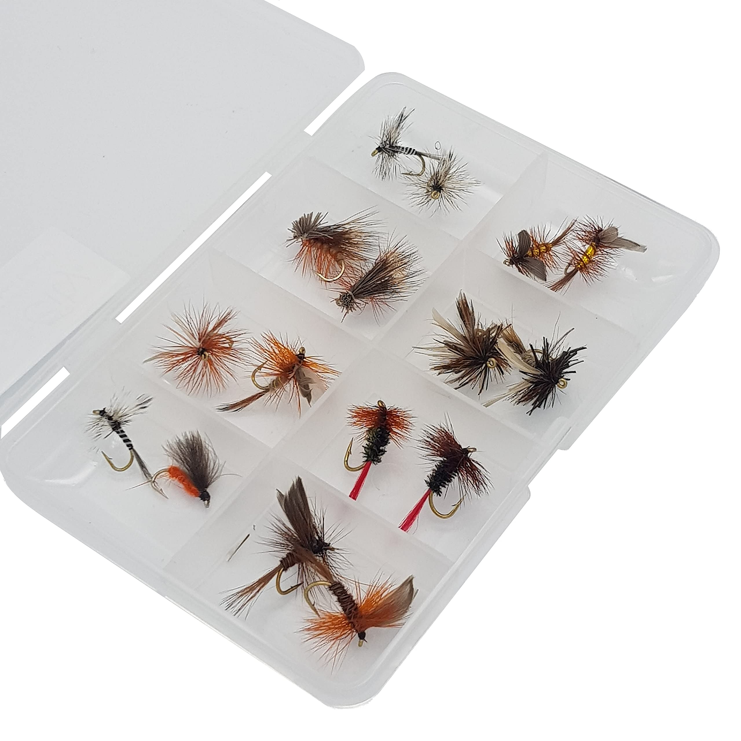 Fly Fishing RIVER AND STREAM selection, Set of 16 flies with FREE clip shut box for fly fishing for trout #335,