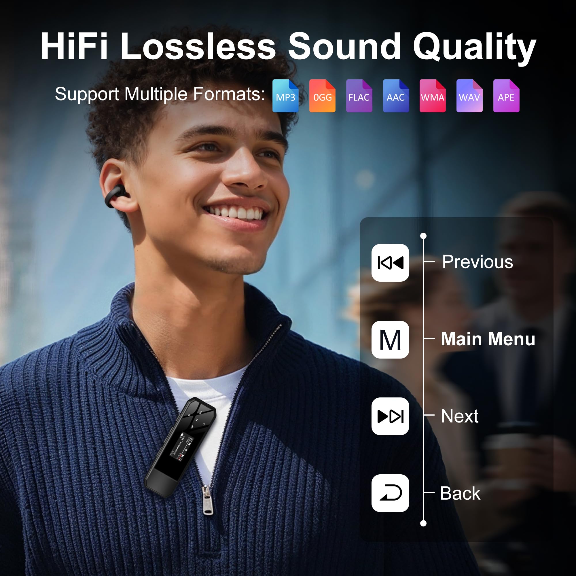 SWOFY Lettore MP3 USB portatile Bluetooth 5.3, 32 GB, clip per sport e corsa, radio FM, registrazione vocale, trasferimento di file dal cellulare e riproduzione audio digitale casuale (nero)