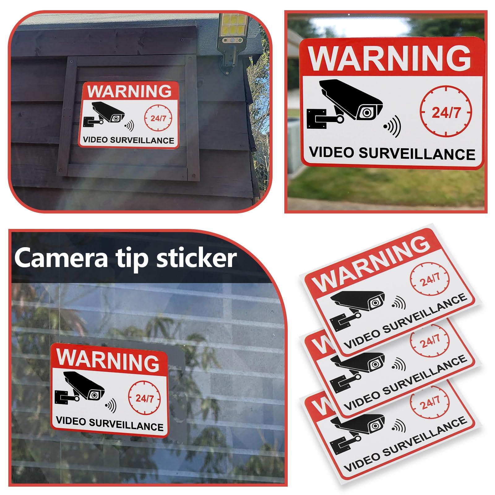 Be In Your Mind 20PCS Warning Video Surveillance Sticker 7.4 x 5.2cm Video Surveillance Sign Sticker for Glass Doors Indows Shutters English Version - Image 2