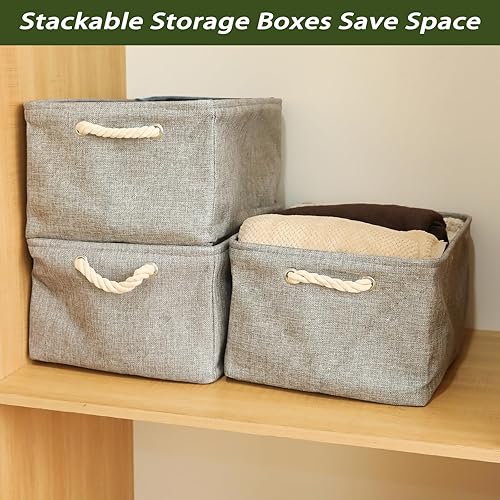Miniatura 3 de Cestas de almacenamiento de tela para estantes, cubos de almacenamiento para organización, paquete de 3 unidades, cajas de almacenamiento plegables