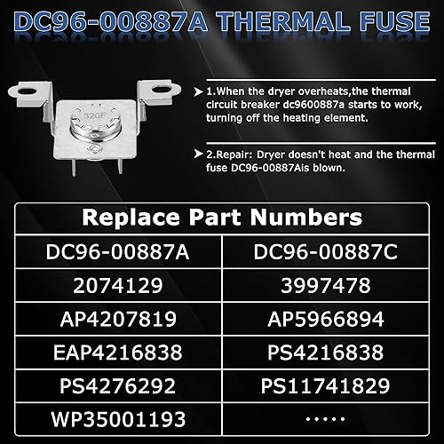 Miniatura 5 de Actualizado DC47-00019A AP420189 Elemento calefactor para Samsung secadora DV42H5000EWA3 DV42H5200EPA3 DV45H7000EWA2 DV40J3000EWA2 DVE50R5400VA3
