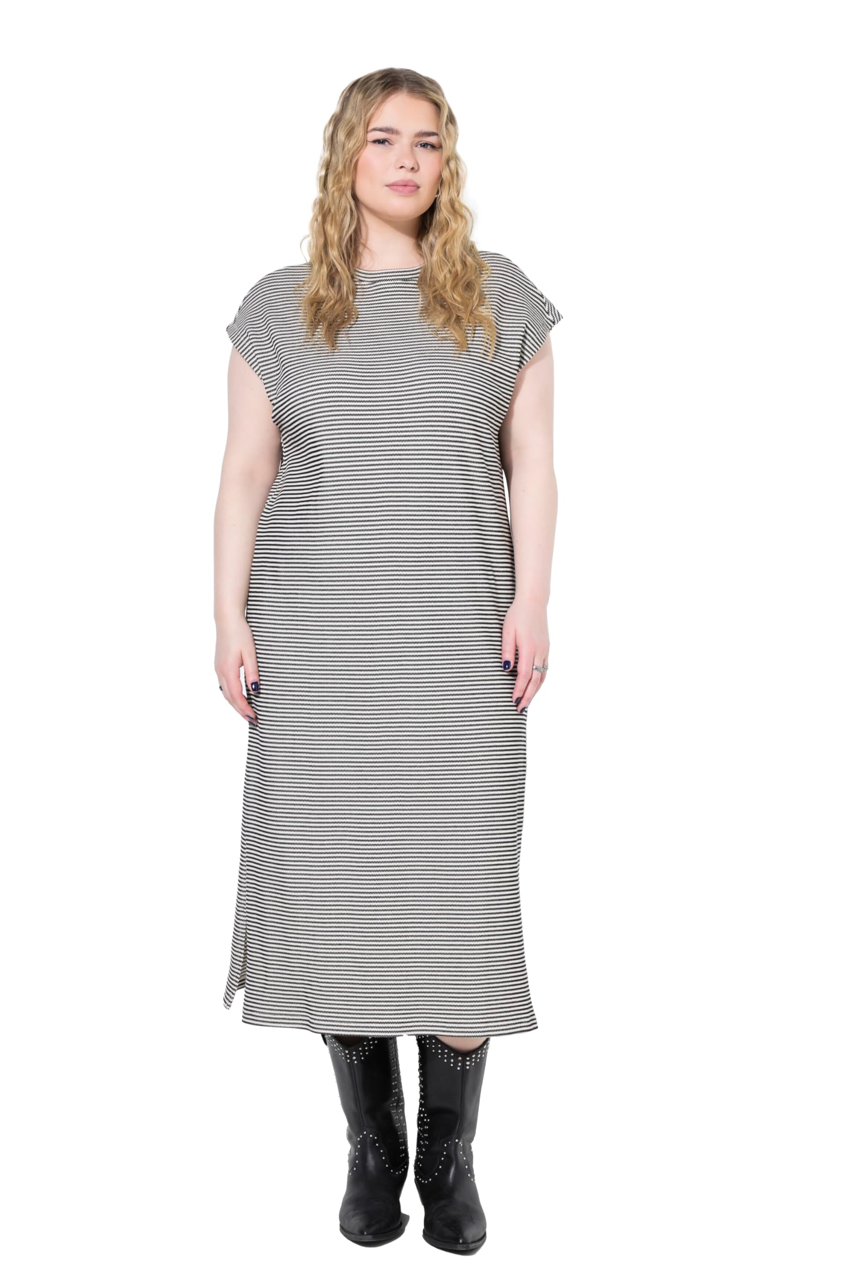 Studio Untold Damen große Größen Übergrößen Plus Size Midi-Jerseykleid, Oversized, Ringel, betonte Schultern 840326