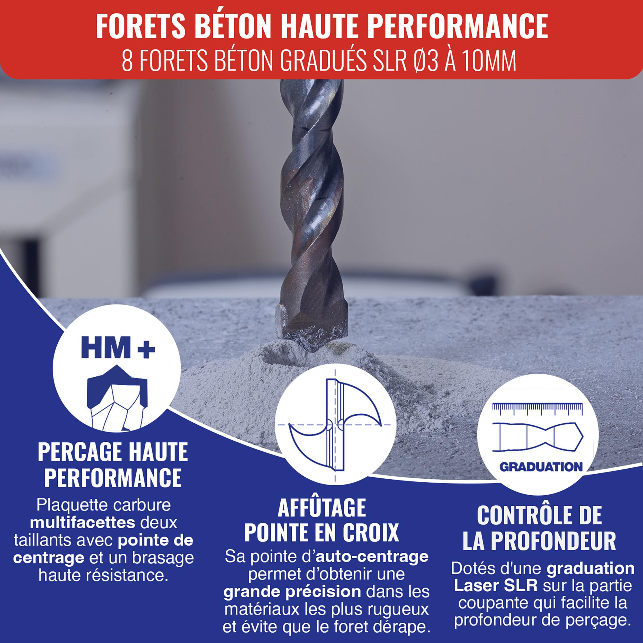 TIVOLY - Lot de 3 Coffrets Forets Haute Performance - Métal HSS Cobalt Ø1-10mm, Béton SLR Ø3-10mm, Bois HSS Bronze Ø2-10mm - Perçage Inox, Acier, Pierre, Granit, Bois - 26 Forets au Total