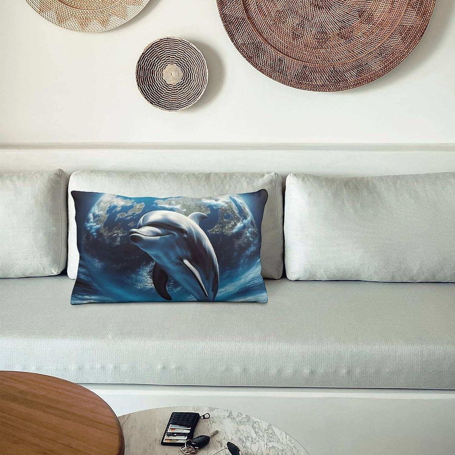 Dolphin Earth Pillow Cases Queen Size Set of 1 Soft Comfortable Throw Pillows Covers Decorative Pillowcase with Zipper Bed Cushion Covers for Couch Sofa Bedroom 8"x12"
