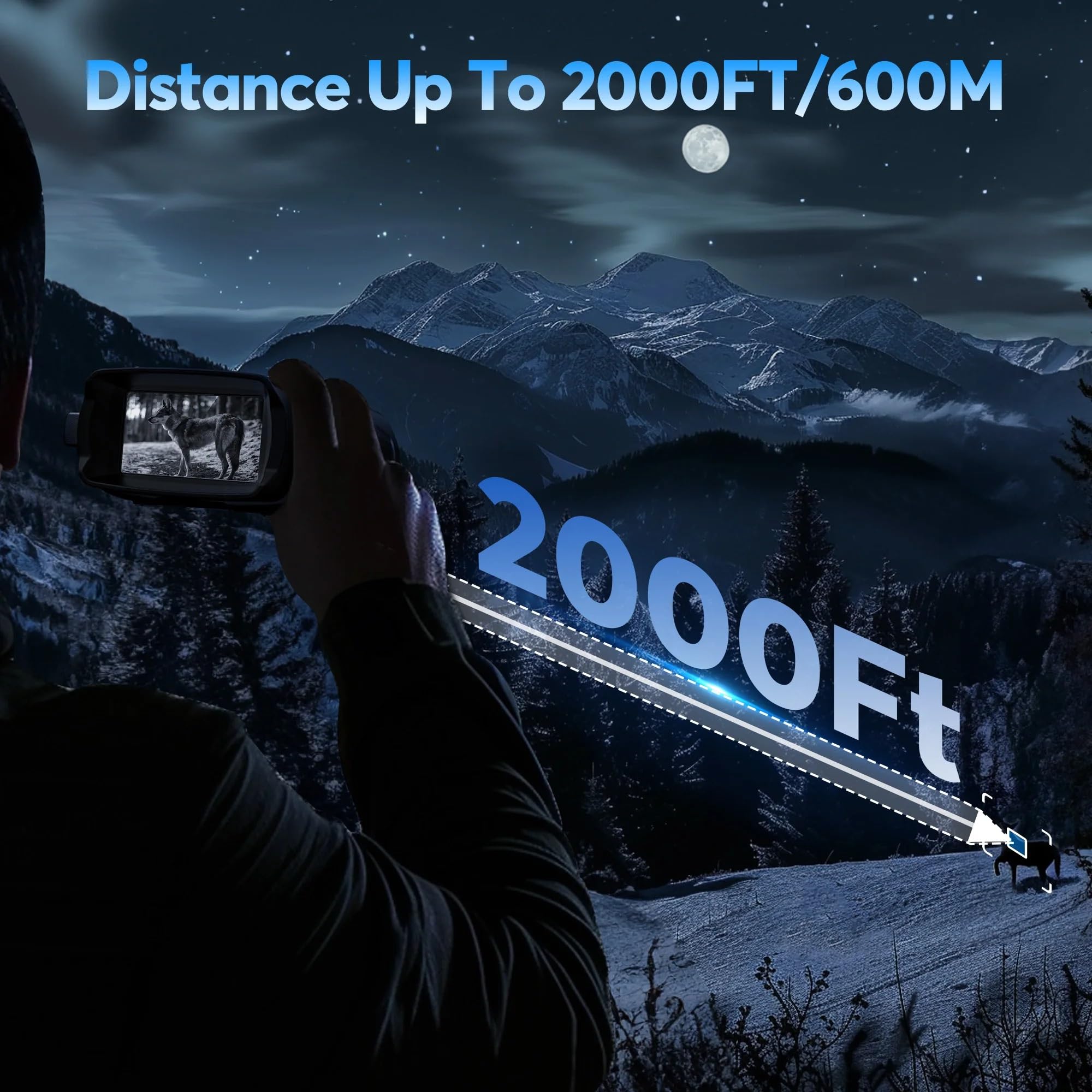 Jumelles de vision nocturne 4K, 32 Go, lunettes de vision nocturne infrarouge, grand écran 3 pouces, zoom numérique 8x, lampe tactique for le camping et la chasse