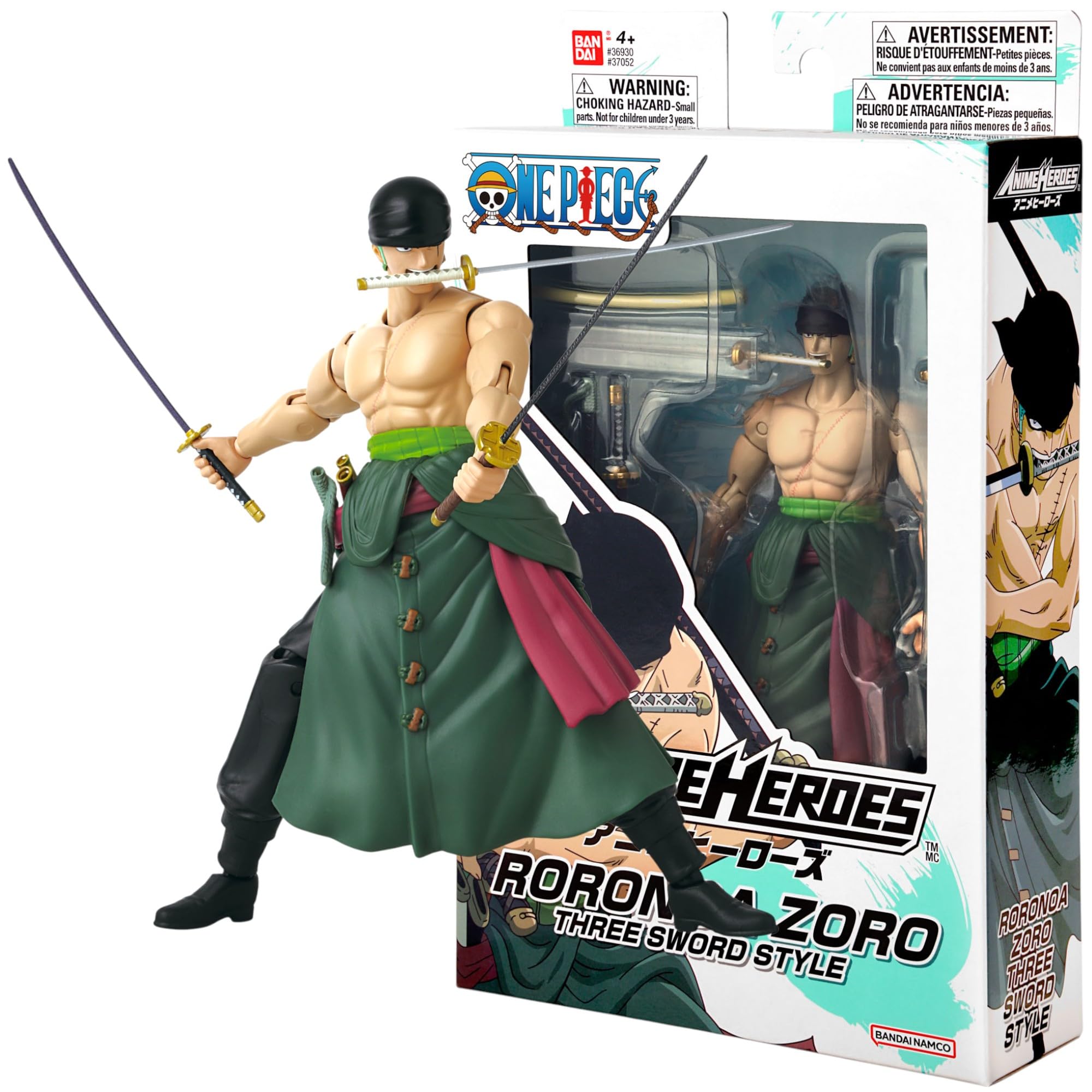 BANDAI Anime Heroes One Piece Figures Roronoa Zoro 3 Swords Style Action Figure | 17cm Articulated Zoro Anime Figure With Extra Accessories One Piece Action Figures Pirate Toys Range