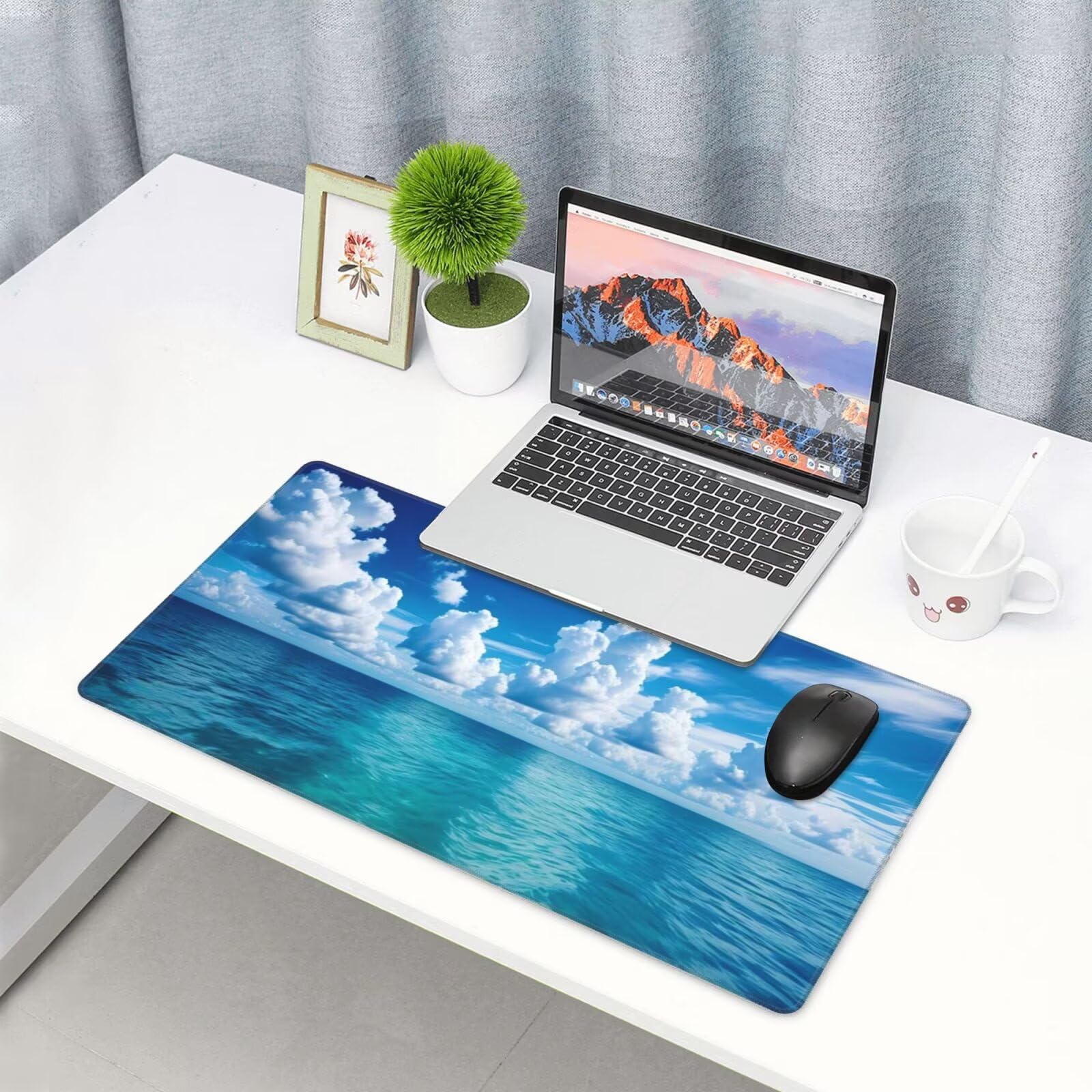 Gamingowa podkładka pod mysz XXL 1200 x 600 mm, niebieska podkładka pod mysz, ocean, duża, 120 x 60 cm, rozszerzona podkładka na biurko, akcesoria gamingowe z przyszytymi krawędziami dla poprawy