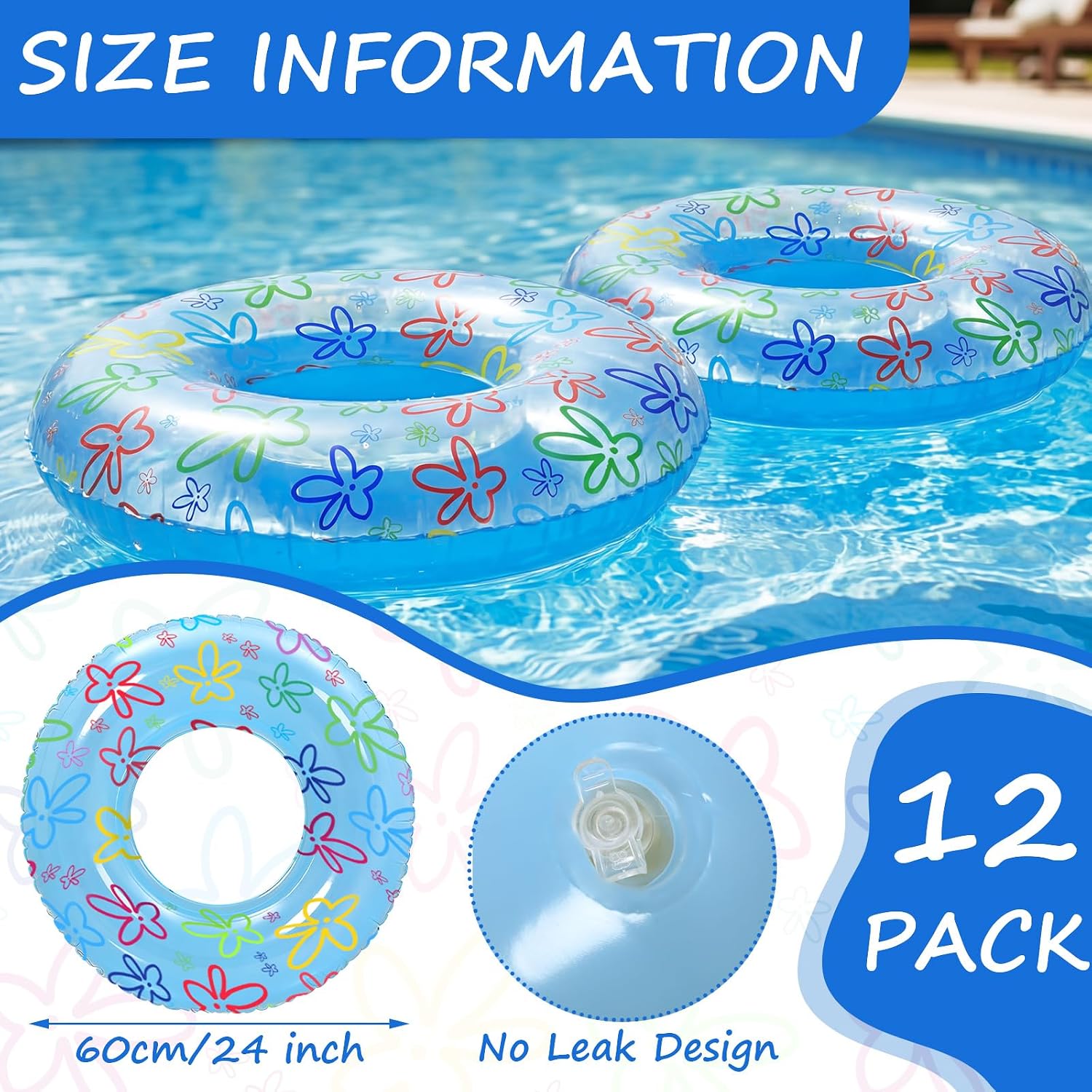 12 Pack 23.6 Inches Colorful Inflatable Pool Floats Summer Pool Tubes Durable Swim Rings for Swimming Party image 4