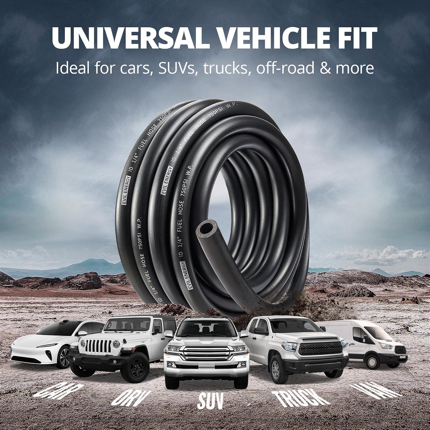 EVIL ENERGY 4AN 1/4" Fuel Line, CPE Rubber 1/4 Push Lock Fuel Hose 20FT and Hose Clamps 10PCS